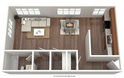 Floor plan for studio, 1 bath, 526 sqft